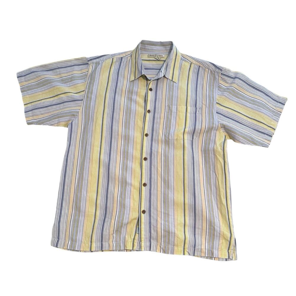 Tommy Bahama Multicolor Stripe Linen Short Sleeve Sport Shirt Size Large